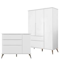 Quarto De Bebê Melinda Retro Guarda Roupa 3 Portas e Cômoda 3 Gavetas com corrediças telescópicas