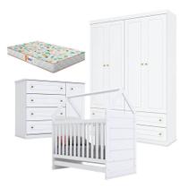 Quarto De Bebê Mississipi 4 Portas Com Berço Montessoriano Americano Branco E Colchão Gazin - Henn Quarto De Bebê Mississipi 4 Portas Com Berço Montessoriano Americano Branco E Colchão Gazin - Henn