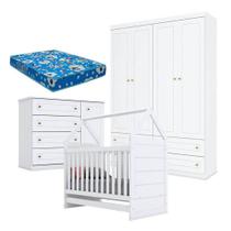Quarto De Bebê Mississipi 4 Portas Com Berço Montessoriano Americano Branco E Colchão Ortobom Quarto De Bebê Mississipi 4 Portas Com Berço Montessoriano Americano Branco E Colchão Ortobom