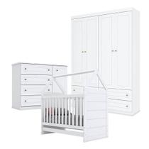 Quarto De Bebê Mississipi 4 Portas Com Berço Montessoriano Americano Branco - Henn Quarto De Bebê Mississipi 4 Portas Com Berço Montessoriano Americano Branco - Henn