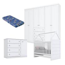 Quarto De Bebê Mississipi 6 Portas Com Berço Montessoriano Branco E Colchão Ortobom - Henn Quarto De Bebê Mississipi 6 Portas Com Berço Montessoriano Branco E Colchão Ortobom - Henn