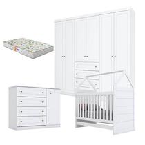 Quarto de Bebê Mississipi 6 Portas com Berço Montessoriano Branco HP e Colchão Gazin - Henn Quarto de Bebê Mississipi 6 Portas com Berço Montessoriano Branco HP e Colchão Gazin - Henn
