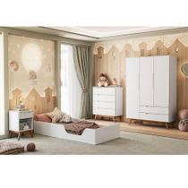 Quarto de Bebê Montessoriano Completo com Cama, Cômoda, Guarda roupa e mesa de cabeceira Retrô Sonhare Branco