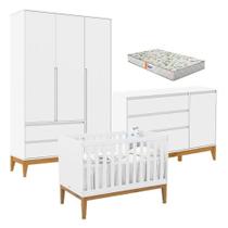 Quarto De Bebê Nature Clean 3 Portas Com Berço Unique Branco Soft Eco Wood E Colchão Gazin - Matic Quarto De Bebê Nature Clean 3 Portas Com Berço Unique Branco Soft Eco Wood E Colchão Gazin - Matic