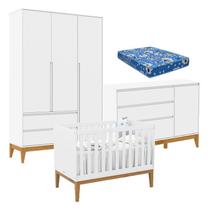 Quarto de Bebê Nature Clean 3 Portas com Berço Unique Branco Soft Eco Wood e Colchão Ortobom Matic Quarto de Bebê Nature Clean 3 Portas com Berço Unique Branco Soft Eco Wood e Colchão Ortobom Matic
