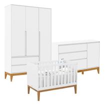 Quarto de Bebê Nature Clean 3 Portas com Berço Unique Branco Soft Eco Wood Matic Quarto de Bebê Nature Clean 3 Portas com Berço Unique Branco Soft Eco Wood Matic