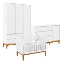 Quarto de Bebê Nature Clean 3 Portas com Berço Unique Branco Soft Eco Wood Matic Quarto de Bebê Nature Clean 3 Portas com Berço Unique Branco Soft Eco Wood Matic