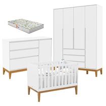 Quarto de Bebê Nature Clean 4 Portas com Berço Unique Branco Soft Eco Wood e Colchão Gazin Matic Quarto de Bebê Nature Clean 4 Portas com Berço Unique Branco Soft Eco Wood e Colchão Gazin Matic