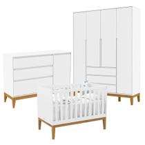 Quarto De Bebê Nature Clean 4 Portas Com Berço Unique Branco Soft Eco Wood - Matic Quarto De Bebê Nature Clean 4 Portas Com Berço Unique Branco Soft Eco Wood - Matic