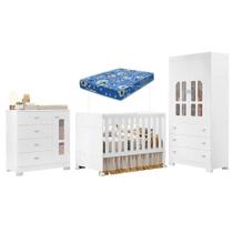 Quarto De Bebê New Katatau Branco Acetinado Com Colchão Ortobom - Reller