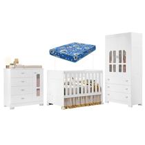 Quarto de Bebê New Katatau Branco Acetinado com Colchão Ortobom Reller Quarto de Bebê New Katatau Branco Acetinado com Colchão Ortobom Reller