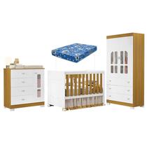 Quarto de Bebê New Katatau Branco Acetinado Savana com Colchão Ortobom Reller