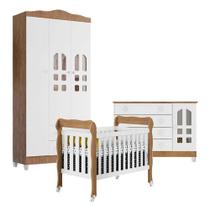 Quarto De Bebê New Selena 3 Portas Com Berço Lila E Cômoda Gran Selena Branco Acetinado Amadeirado Carolina Móveis