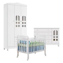 Quarto de Bebê New Selena 3 Portas com Berço Lila e Cômoda Gran Selena Branco Brilho Carolina Móveis Quarto de Bebê New Selena 3 Portas com Berço Lila e Cômoda Gran Selena Branco Brilho Carolina Móveis
