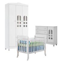 Quarto de Bebê New Selena 3 Portas com Berço Lila e Cômoda Selena Branco Brilho Carolina Móveis Quarto de Bebê New Selena 3 Portas com Berço Lila e Cômoda Selena Branco Brilho Carolina Móveis