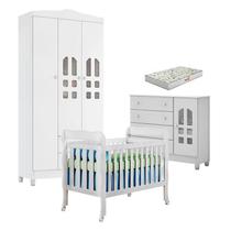 Quarto de Bebê New Selena 3 Portas com Berço Lila e Cômoda Selena Branco Brilho e Colchão Gazin Carolina Móveis Quarto de Bebê New Selena 3 Portas com Berço Lila e Cômoda Selena Branco Brilho e Colchão Gazin Carolina Móveis