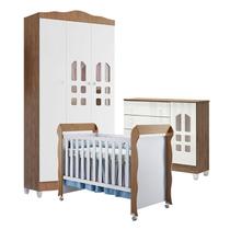 Quarto de Bebê New Selena 3 Portas com Cômoda Selena e Berço Mirelle Branco Acetinado Amadeirado Carolina Móveis Quarto de Bebê New Selena 3 Portas com Cômoda Selena e Berço Mirelle Branco Acetinado Amadeirado Carolina Móveis