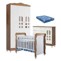 Quarto de Bebê New Selena 3 Portas com Cômoda Selena e Berço Mirelle Branco Acetinado Amadeirado e Colchão Ortobom Carolina Móveis Quarto de Bebê New Selena 3 Portas com Cômoda Selena e Berço Mirelle Branco Acetinado Amadeirado e Colchão Ortobom Carolina Móveis