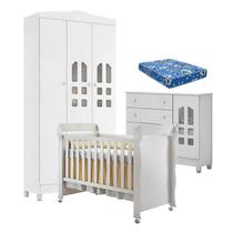 Quarto de Bebê New Selena 3 Portas com Cômoda Selena e Berço Mirelle Branco Brilho e Colchão Ortobom Carolina Móveis Quarto de Bebê New Selena 3 Portas com Cômoda Selena e Berço Mirelle Branco Brilho e Colchão Ortobom Carolina Móveis