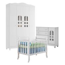 Quarto de Bebê New Selena 4 Portas com Berço Lila e Cômoda Selena Branco Brilho Carolina Móveis Quarto de Bebê New Selena 4 Portas com Berço Lila e Cômoda Selena Branco Brilho Carolina Móveis