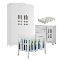 Quarto de Bebê New Selena 4 Portas com Berço Lila e Cômoda Selena Branco Brilho e Colchão Gazin Carolina Móveis Quarto de Bebê New Selena 4 Portas com Berço Lila e Cômoda Selena Branco Brilho e Colchão Gazin Carolina Móveis