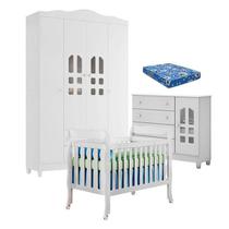 Quarto de Bebê New Selena 4 Portas com Berço Lila e Cômoda Selena Branco Brilho e Colchão Ortobom Carolina Móveis Quarto de Bebê New Selena 4 Portas com Berço Lila e Cômoda Selena Branco Brilho e Colchão Ortobom Carolina Móveis