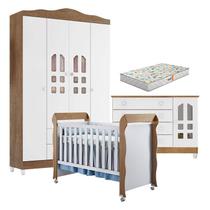 Quarto de Bebê New Selena 4 Portas com Cômoda Gran Selena e Berço Mirelle Branco Acetinado Amadeirado e Colchão Gazin Carolina Móveis Quarto de Bebê New Selena 4 Portas com Cômoda Gran Selena e Berço Mirelle Branco Acetinado Amadeirado e Colchão Gazin Carolina Móveis