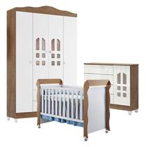 Quarto de Bebê New Selena 4 Portas com Cômoda Selena e Berço Mirelle Branco Acetinado Amadeirado Carolina Móveis Quarto de Bebê New Selena 4 Portas com Cômoda Selena e Berço Mirelle Branco Acetinado Amadeirado Carolina Móveis