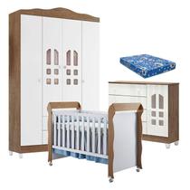 Quarto de Bebê New Selena 4 Portas com Cômoda Selena e Berço Mirelle Branco Acetinado Amadeirado e Colchão Ortobom Carolina Móveis Quarto de Bebê New Selena 4 Portas com Cômoda Selena e Berço Mirelle Branco Acetinado Amadeirado e Colchão Ortobom Carolina Móveis