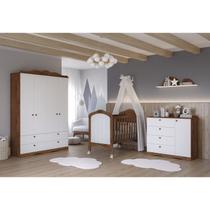 Quarto de Bebê Provençal Berço Cômoda 4 Gavetas Guarda Roupa 4 Portas 4 Gavetas Aquarela Espresso Mó