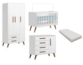 Quarto De Bebê Q Encanto Retrô Branco Brilho Com Colchão - Qmovi