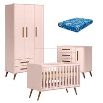Quarto de Bebê Q Encanto Retrô Rosa com Colchão Tend Tudo - Qmovi