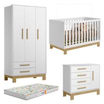 Quarto de Bebê Q Encanto Slim Branco Acetinado com Colchão Gazin - Qmovi Quarto de Bebê Q Encanto Slim Branco Acetinado com Colchão Gazin - Qmovi