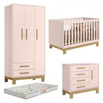 Quarto de Bebê Q Encanto Slim Rosa Acetinado com Colchão Gazin - Qmovi Quarto de Bebê Q Encanto Slim Rosa Acetinado com Colchão Gazin - Qmovi
