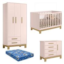 Quarto De Bebê Q Encanto Slim Rosa Acetinado Com Colchão Tend Tudo - Qmovi