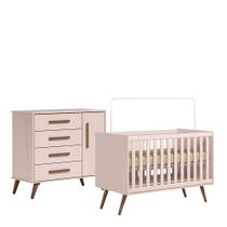 Quarto de Bebê Qencanto com Cômoda e Berço Qmovi Rosa Quarto de Bebê Qencanto com Cômoda e Berço Qmovi Rosa