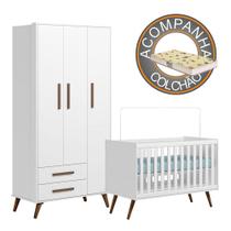 Quarto de Bebê Qencanto com Roupeiro e Berço Qmovi Branco + Colchão Gazin