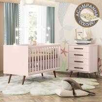 Quarto de Bebê Qencanto Retrô com Cômoda 4335 e Berço 3820 Qmovi Rosa Acetinado + Colchão Gazin