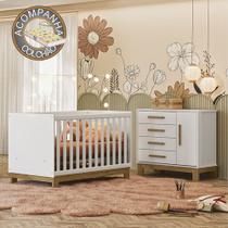 Quarto de Bebê Qencanto Slim com Cômoda 4355 e Berço 4315 Qmovi Branco Acetinado + Colchão Gazin