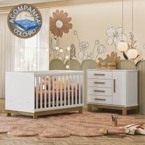 Quarto de Bebê Qencanto Slim com Cômoda 4355 e Berço 4315 Qmovi Branco Acetinado + Colchão Ortobom