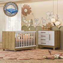 Quarto de Bebê Qencanto Slim com Cômoda 4355 e Berço 4315 Qmovi Freijó Branco Acetinado + Colchão Ortobom