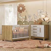 Quarto de Bebê Qencanto Slim com Cômoda 4355 e Berço Mini Cama 4315 Qmovi Freijó Branco Acetinado