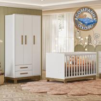 Quarto de Bebê Qencanto Slim com Roupeiro 4340 e Berço 4315 Qmovi Branco Acetinado + Colchão Ortobom