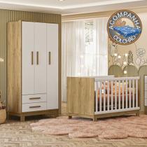 Quarto de Bebê Qencanto Slim com Roupeiro 4340 e Berço 4315 Qmovi Freijó Branco Acetinado + Colchão Ortobom