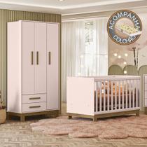 Quarto de Bebê Qencanto Slim com Roupeiro 4340 e Berço 4315 Qmovi Rosa Acetinado + Colchão Gazin