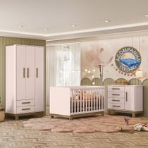 Quarto de Bebê Qencanto Slim Completo Qmovi Rosa Acetinado + Colchão Ortobom