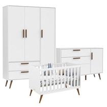 Quarto de Bebê Retrô 3 Portas com Berço Retrô Gold Branco Soft Eco Wood - Matic