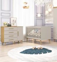 Quarto de Bebê Retrô Berço 3 em 1 Cômoda com Fraldário Ludmila Off White Carolina Baby