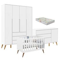 Quarto de Bebê Retrô Clean 4 Portas com Berço Retrô Gold Branco Soft Eco Wood com Colchão Gazin - Matic