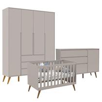 Quarto de Bebê Retrô Clean 4 Portas com Berço Retrô Gold Cinza Soft Eco Wood - Matic